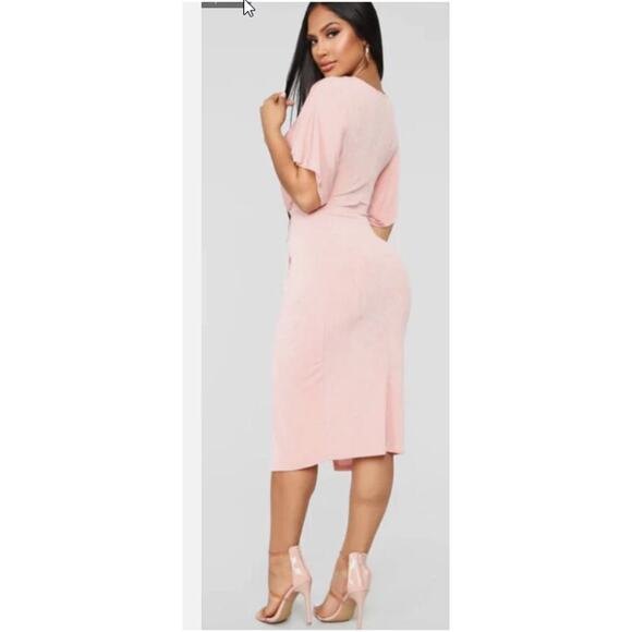 Women’s Pink Knot Front Midi Dress XL – Short Sleeve Slit - Picture 3 of 5